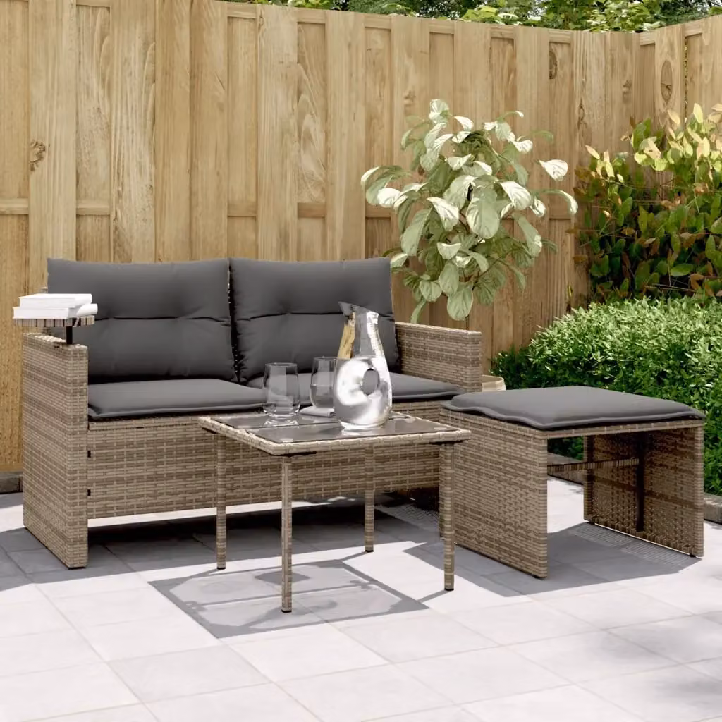 Set Salotto da Giardino Outsunny in Polyrattan Grigio con Divano a 2 Posti, Ottoman e Tavolino da Caffè con Cuscini – 2