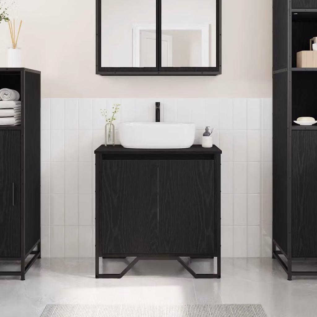 Armadio per lavabo da bagno moderno vidaXL in rovere nero con ripiani interni e ante a battente L: 60 cm, P: 35 cm, H: 60 cm
