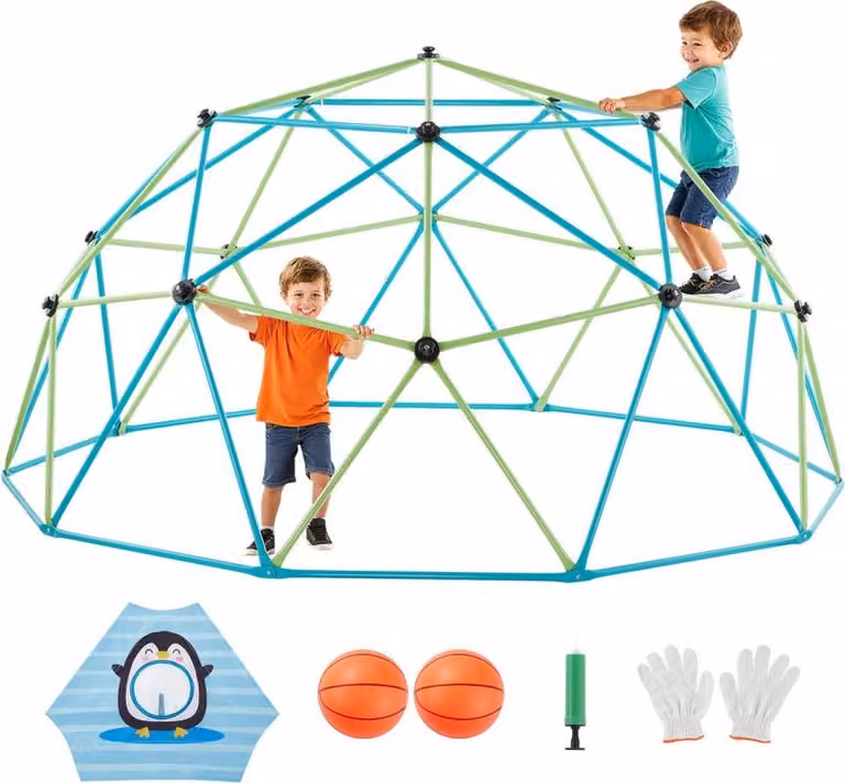 Cupola d'arrampicata Telaio d'arrampicata geometrico 305 cm - con guanti e 2 palloni da basket - Capacità di carico fino a 453 kg - Per bambini dai 3 ai 10 anni - Gioco da esterno in giardino