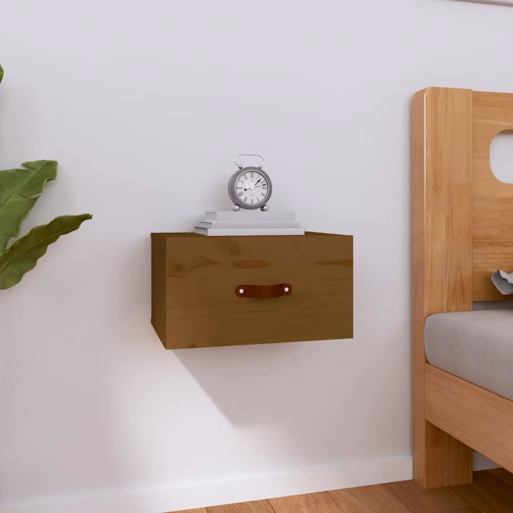 Comodino a muro vidaXL in legno di pino moderno colore marrone L: 40 cm, P: 29,5 cm, H: 22 cm