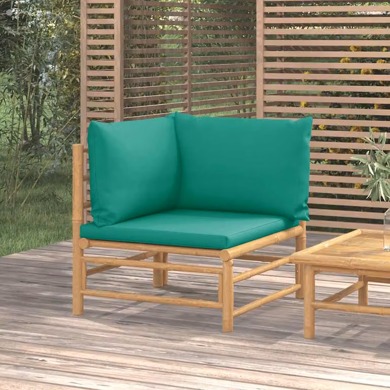 vidaXL Divano Angolare da Giardino in Legno di Bambù con Cuscini Verdi e Marroni