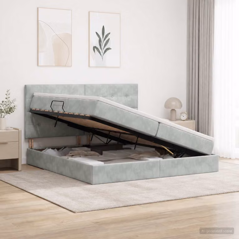 Letto Ottomano con Materasso e Illuminazione LED vidaXL, Grigio Chiaro, L/P/H: 200 x 200 x 88 cm