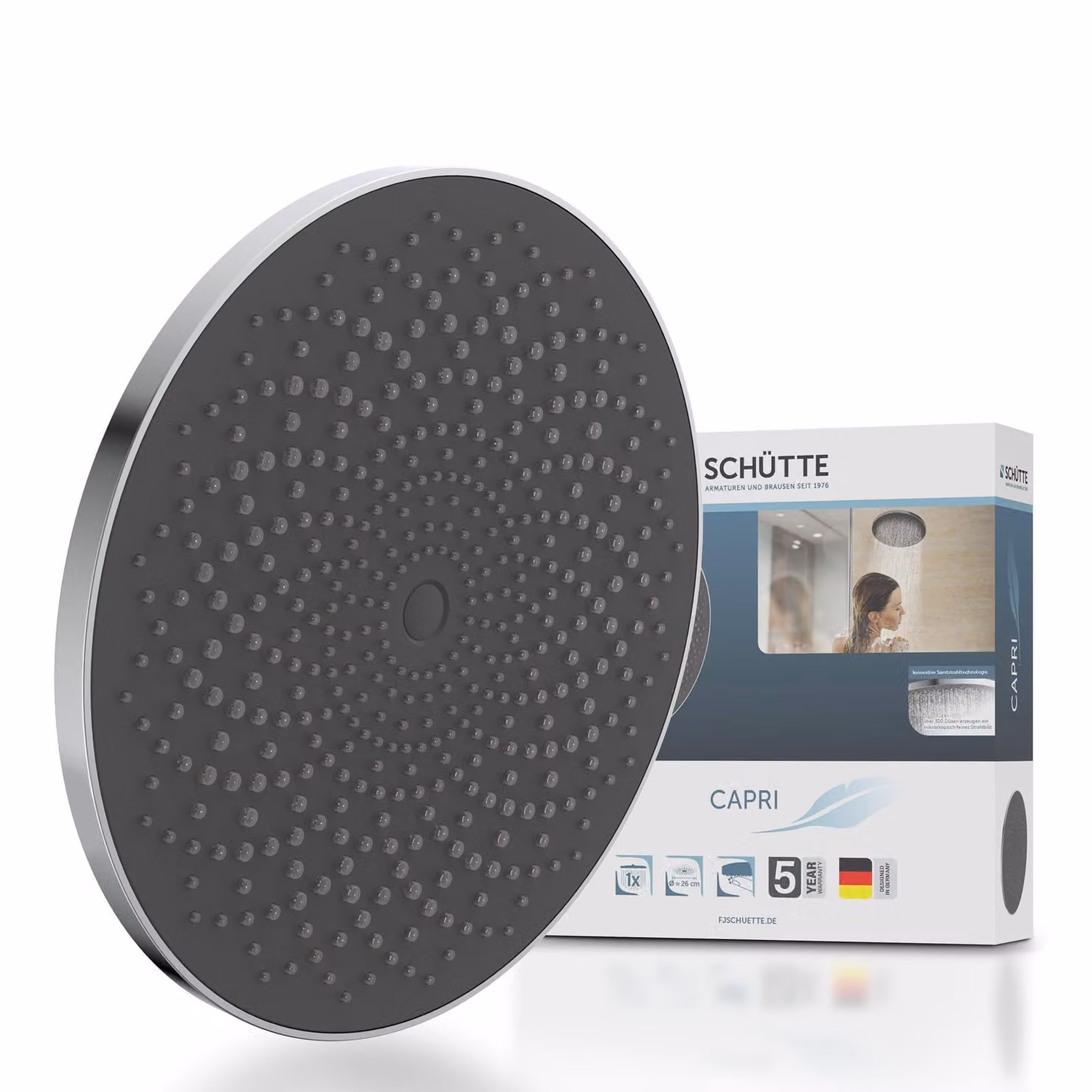 Soffione a pioggia CAPRI con tecnologia velvet spray cromo/antracite