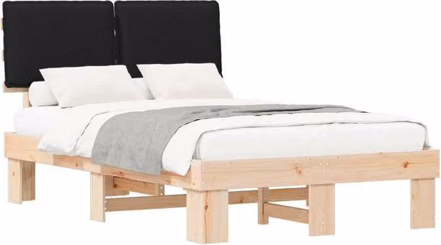 Letto matrimoniale | Letto per adulti | Letto con Testiera Rivestita Nero 120 x 200 cm Pino massello