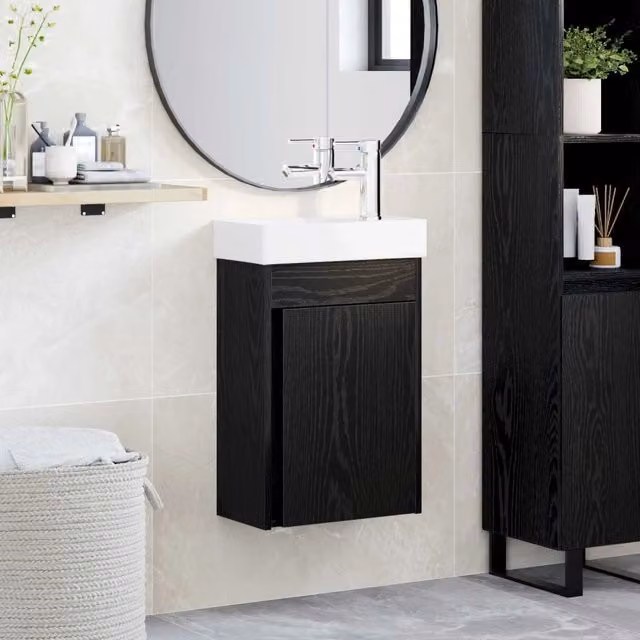 Mobile bagno moderno vidaXL sospeso con lavabo in ceramica bianco e finitura nero opaco L/P/H: 40,5 x 22,5 x 62 cm – 1
