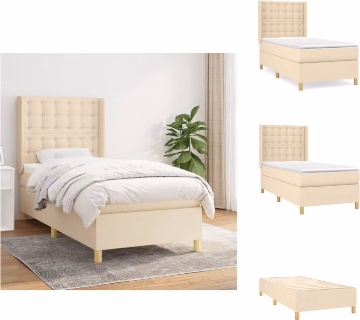 vidaXL Letto a molle con materasso crema 90x190 cm in tessuto - Letti & strutture letto