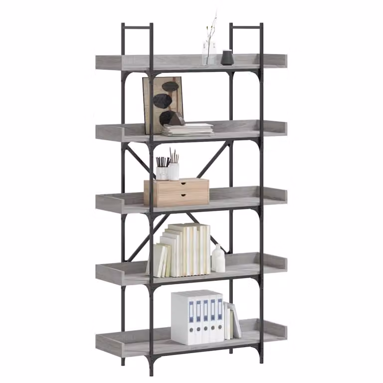 Libreria vidaXL con 5 Ripiani in Stile Industrial, Grigio Sonoma, L/P/H: 100 x 33 x 180,5 cm