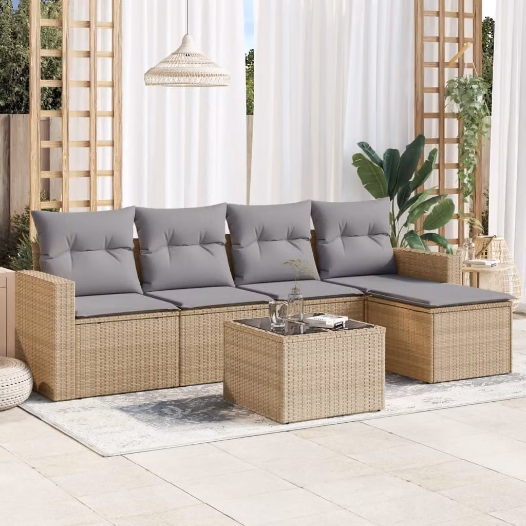 Maison Exclusive - Set Divano da Giardino 6 pz con Cuscini Beige in Polyrattan