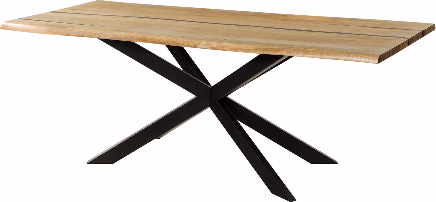 MASSIVMOEBEL24 | Tavolo da pranzo in legno di mango e resina epossidica nera 260x100x76 laccato natur / gambe incrociate antracite matt EPOXY