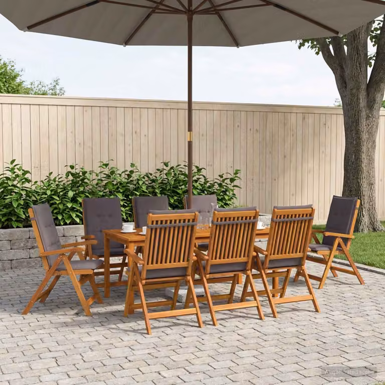 Set da pranzo da giardino vidaXL in legno di acacia naturale per 8 persone con cuscini antracite