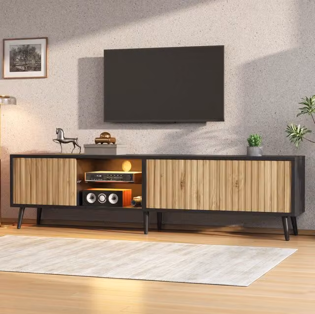 Mobile TV LED 175 x 31 x 43;5 cm per TV fino a 75"; legno naturale e nero
