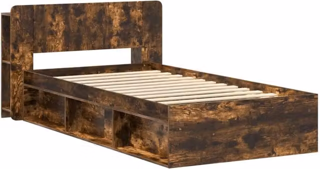 Letto singolo | Letto per adulti | Telaio del letto con storage Rovere Fumo 80 x 200 cm