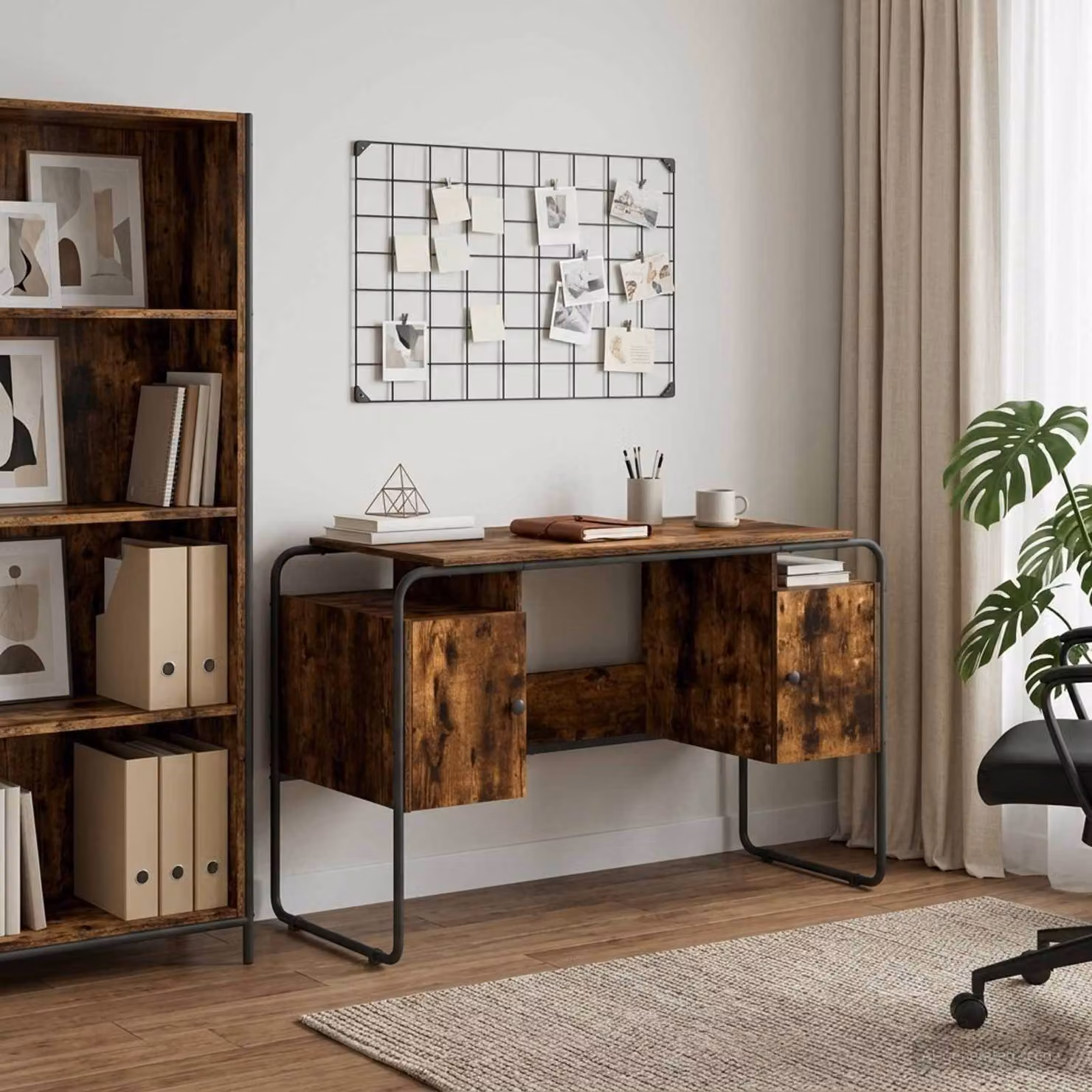 Scrivania moderna vidaXL con spazio di archiviazione e doppio piedistallo, colore marrone, L: 120 cm, P: 60 cm, H: 75,5 cm