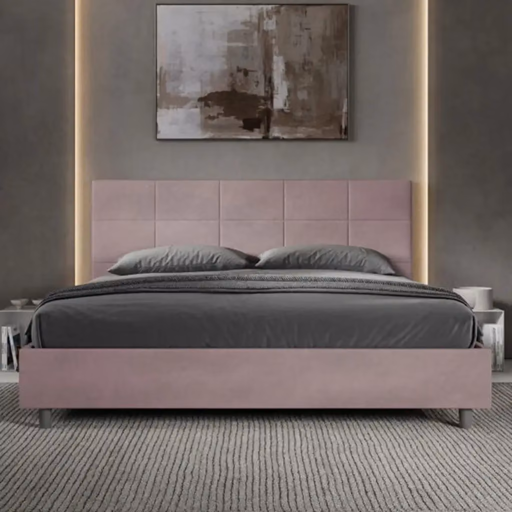 Letto matrimoniale king size Mika Ityhome con rete imbottita in microfibra colore glicine L 180 x P 210 cm – 2