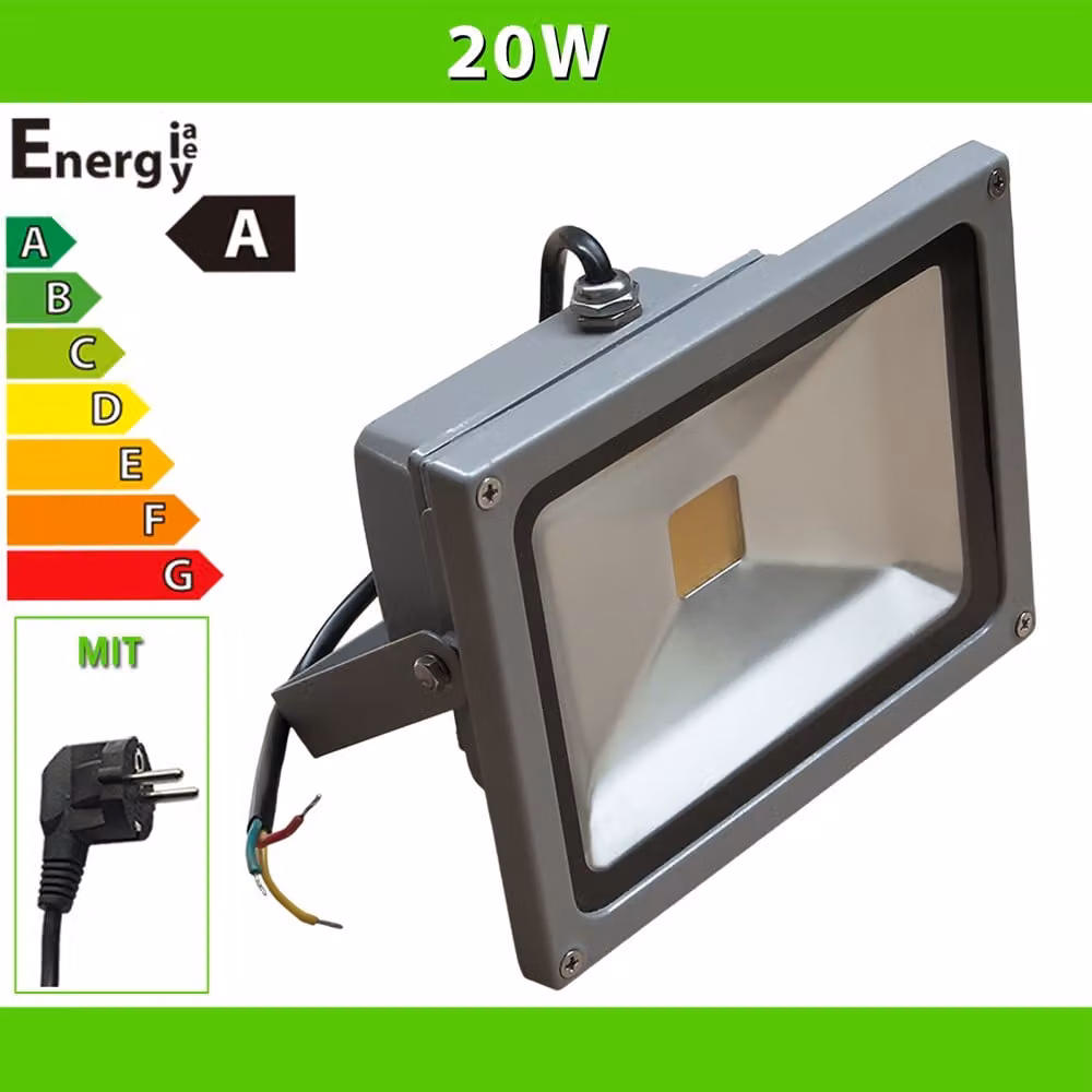 LEDVero® 1x 20W LED proiettore argento bianco caldo con spina IP65