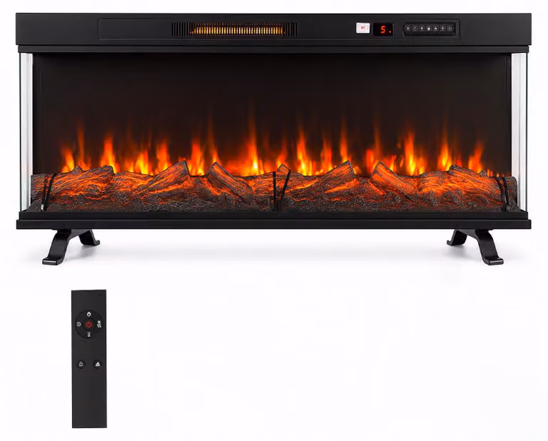 Ikodm, caminetto elettrico da 50 pollici, 1800 W, con vetro panoramico su 3 lati e connessione Wi-Fi