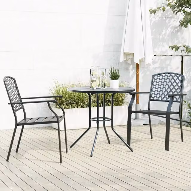 Sedie da Cucina Impilabili 3 pz-Sedia da Pranzo Antracite in Acciaio Verniciato 902152