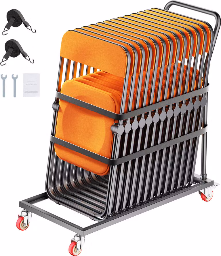 SucceBuy 300 LBS Carrello a ripiani per sedie pieghevoli per 25 sedie, stoccaggio verticale a L