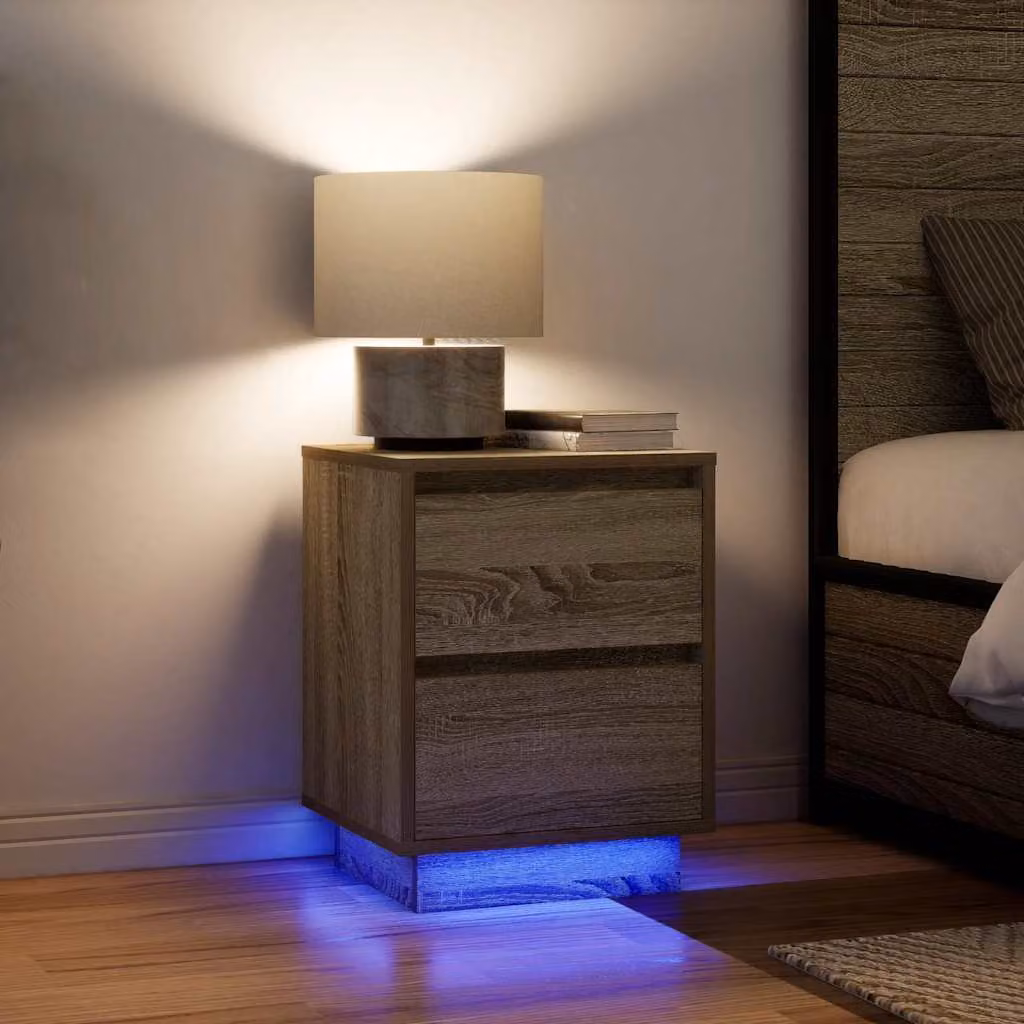 Set di 2 comodini vidaXL con luci LED integrate in Rovere Sonoma, L 38 cm, P 34 cm, H 50 cm