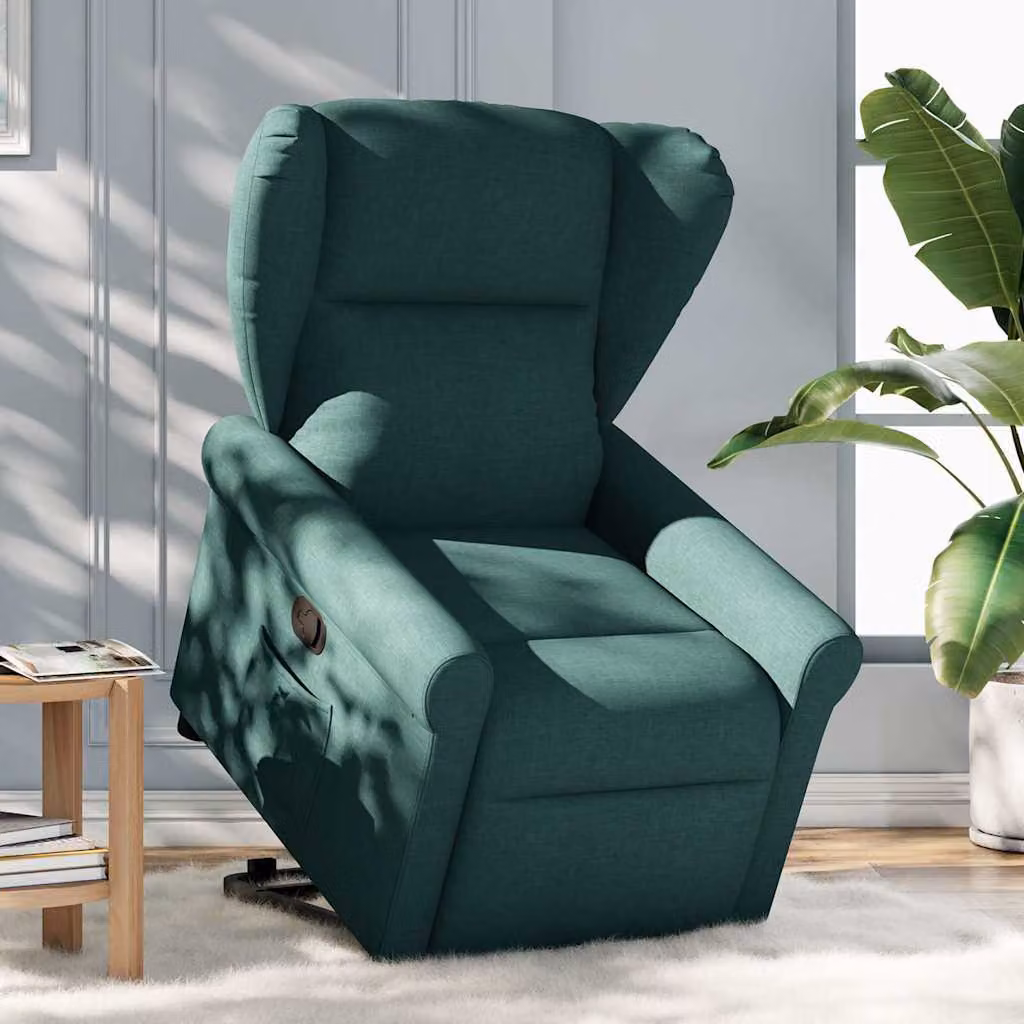 vidaXL Poltrona Alzapersona Reclinabile Verde Scuro in Tessuto
