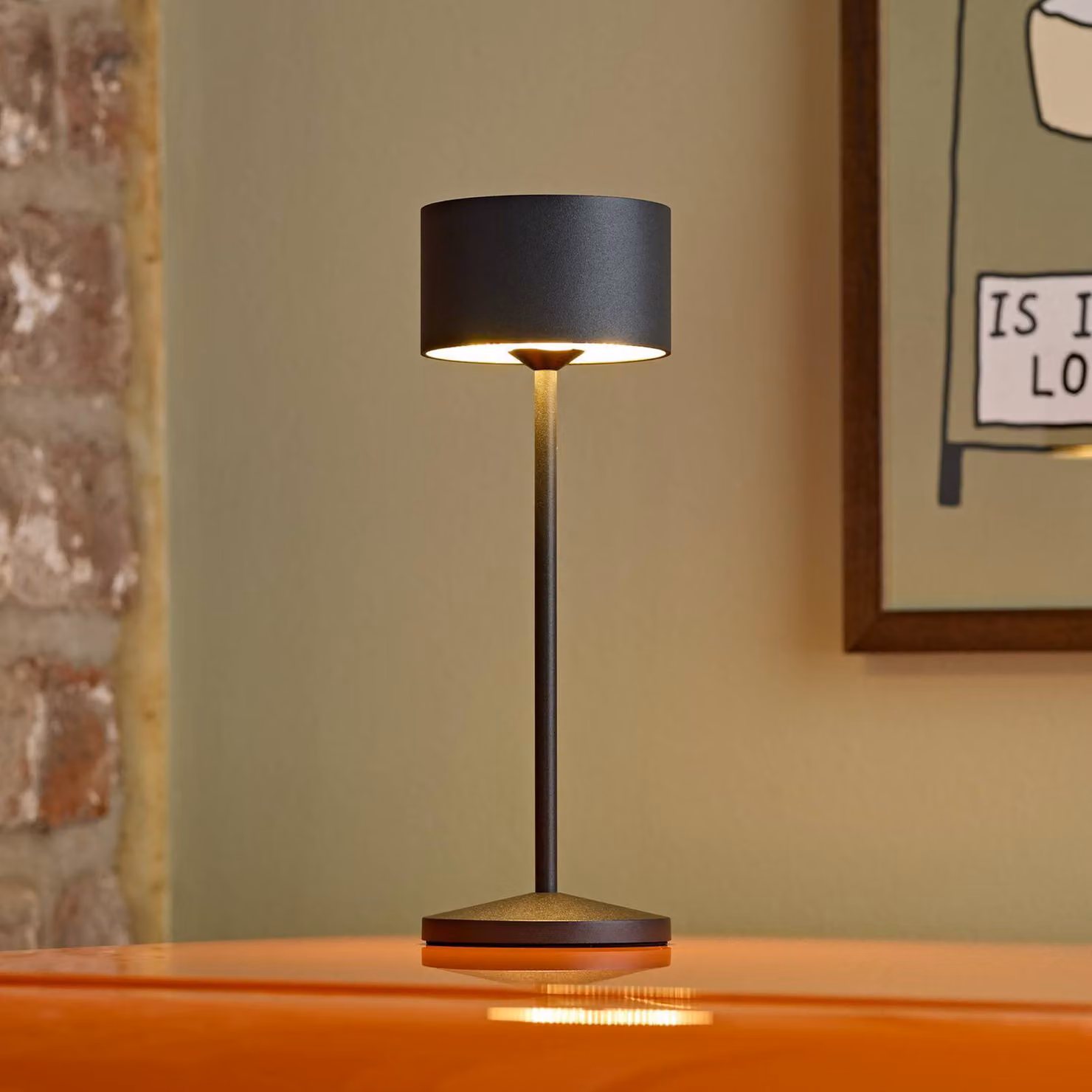 Sigor Lampada LED da tavolo a batteria Veluna, nera, altezza 25 cm IP44 dimmerabile, Nero, Soggiorno / Sala da pranzo, Alluminio, Moderno