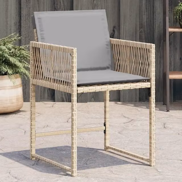Set di 4 sedie da giardino con cuscini vidaXL in polyrattan beige e grigio con braccioli e tessuto resistente ai raggi UV – 1