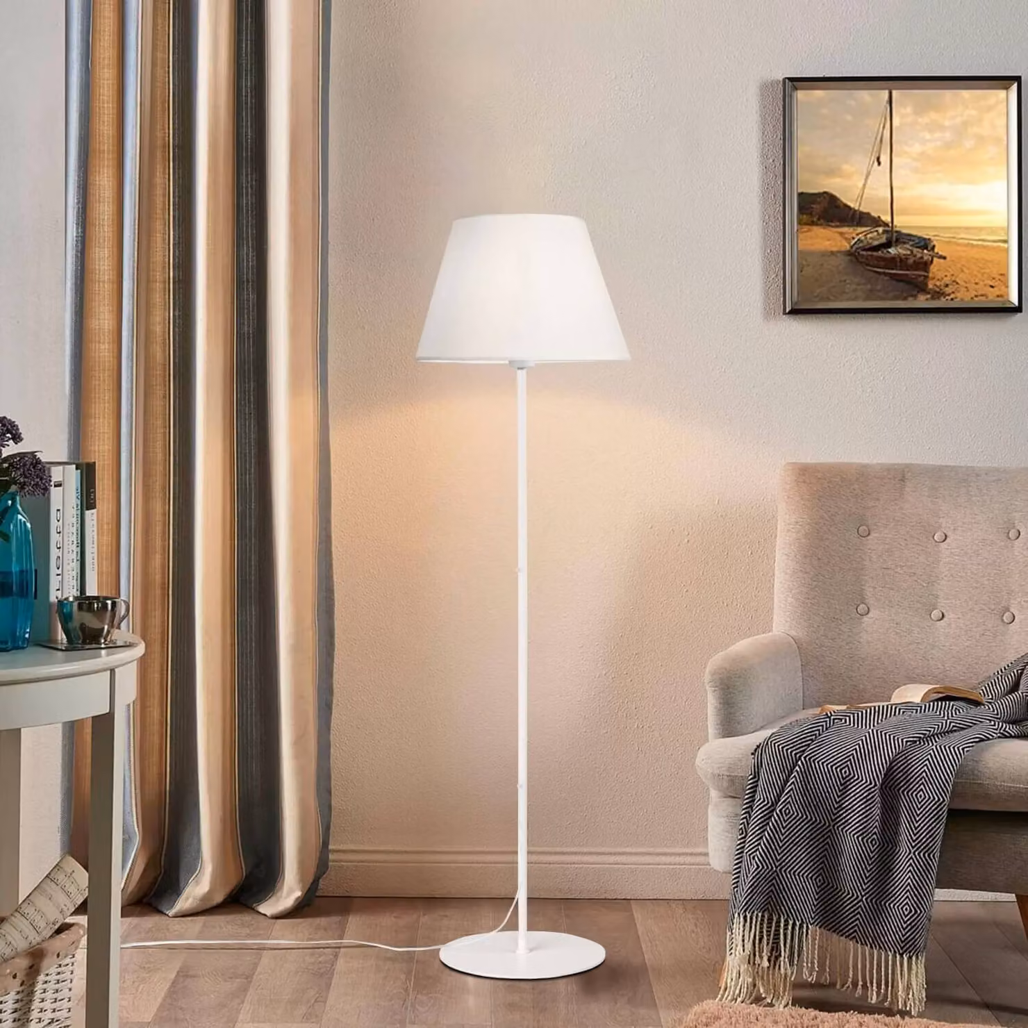 Opviq, 241562, Lampada da terra, bianca, corpo in metallo, dimensioni 35 x 35 x 152 cm