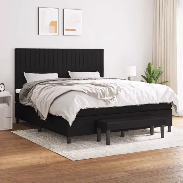 Letto Ibrido vidaXL con Giroletto a Molle e Materasso in Tessuto Nero e Bianco L/P/H: 160 x 200 x 128 cm – 1