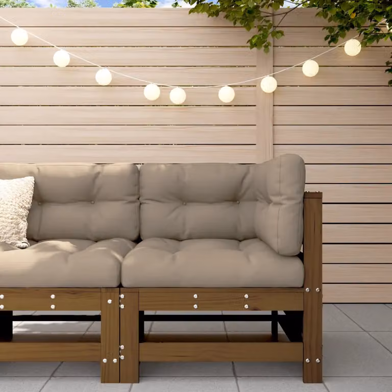 vidaXL Divano Angolare da Giardino in Legno di Pino Massello Marrone e Beige