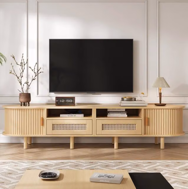 Mobile TV ovale 170 cm in MDF rovere chiaro con ante scorrevoli