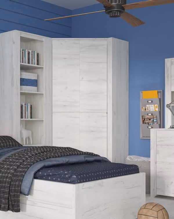 Armadio angolare Youth in rovere bianco a 2 ante 96x96cm