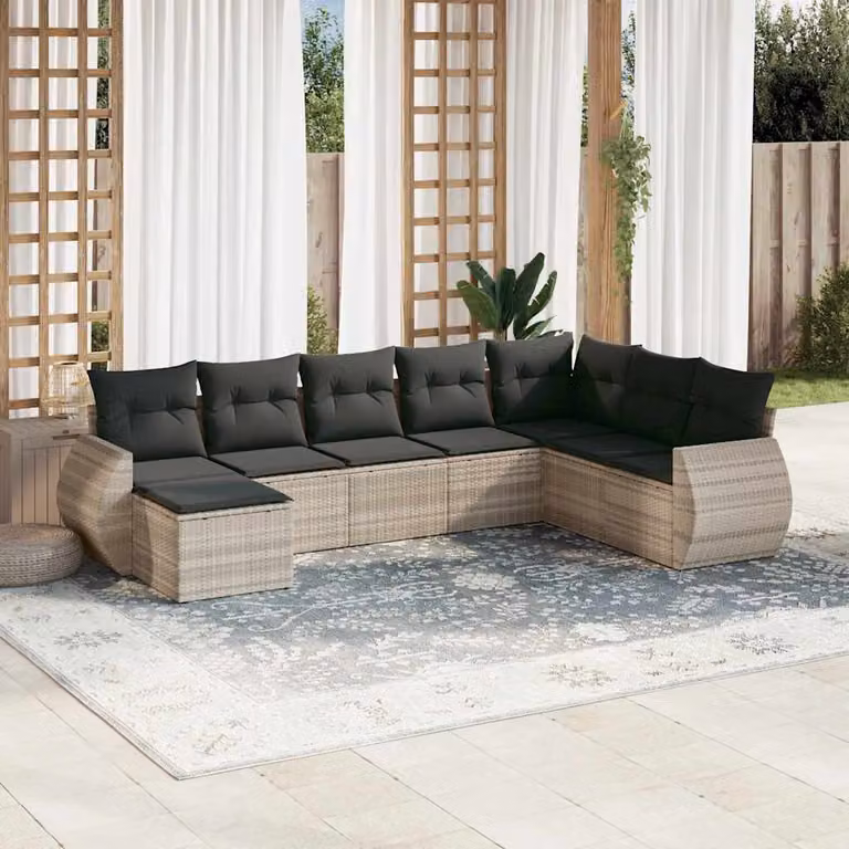 vidaXL Set Divano da Giardino a L con Cuscini Grigio con Ottoman e Struttura in Metallo