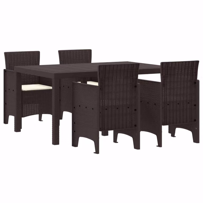 Set da pranzo per giardino e terrazza vidaXL in 5 pezzi in rattan marrone