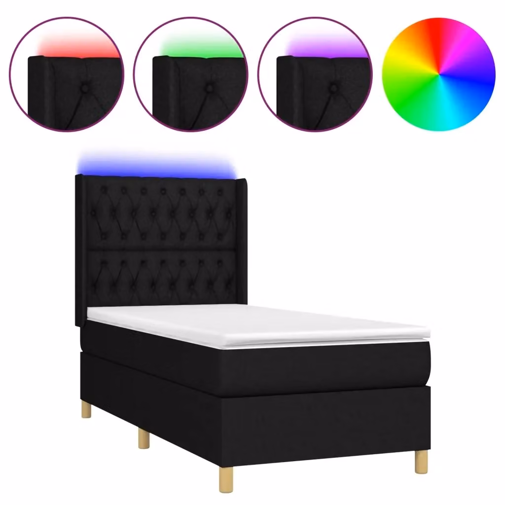 Letto Ibrido con Materasso vidaXL in Tessuto Nero con Illuminazione LED e Porte USB L/P: 100 x 200 cm – 2