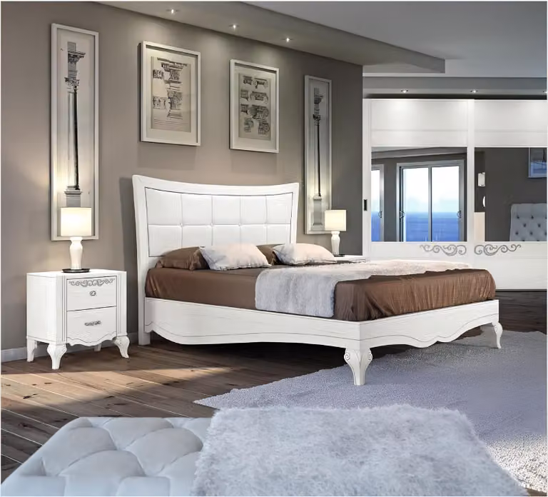 Bett Doppelbett Betten Polster Holz Designer Doppel Bettrahmen Weiß Bettgestelle