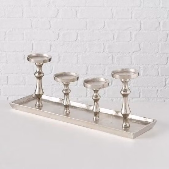 Candelabro - Scala - Argento - Alluminio - 4 candele - 53cm