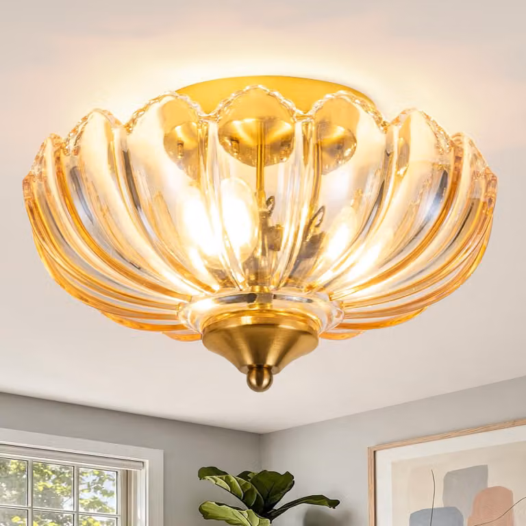 Lampada a soffitto vintage con paralume in vetro ambrato, attacco E27, 25 cm, stile retrò, da incasso parziale