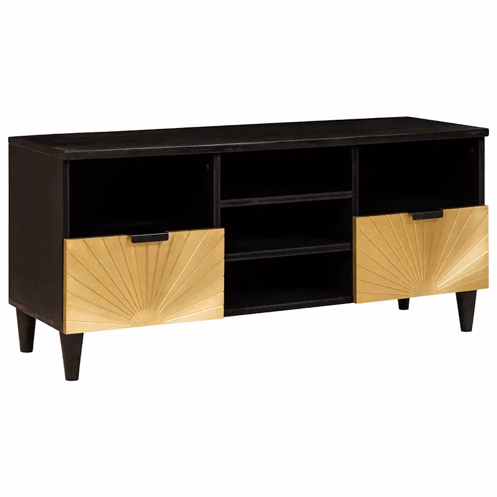 Mobile TV vidaXL Moderno in Legno MDF Nero e Oro L: 100 cm, P: 33 cm, H: 46 cm