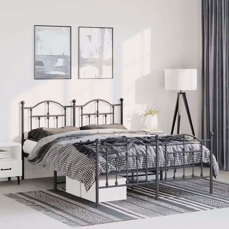vidaXL Giroletto in metallo con testiera e pediera, colore nero opaco, L: 142 cm, P: 196 cm, H: 97 cm