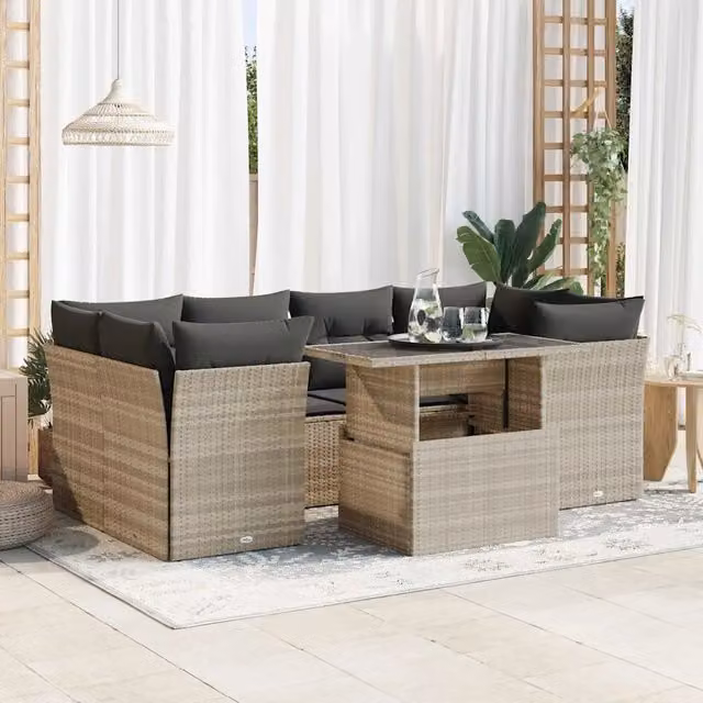 Set di divani da giardino vidaXL da 7 pezzi con cuscini grigi in rattan e metallo per esterno e terrazza