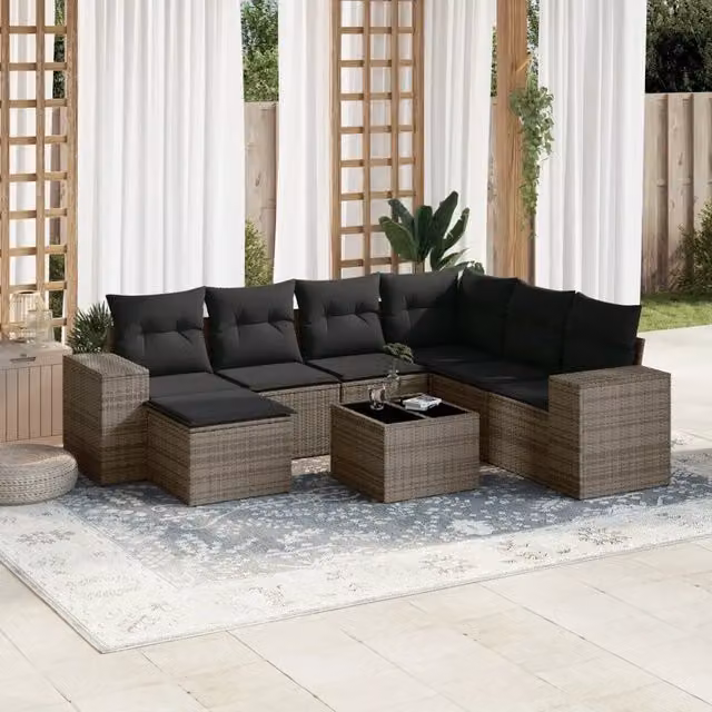 Set Divano da Giardino 8 pz con Cuscini Grigio in Polyrattan 3222909