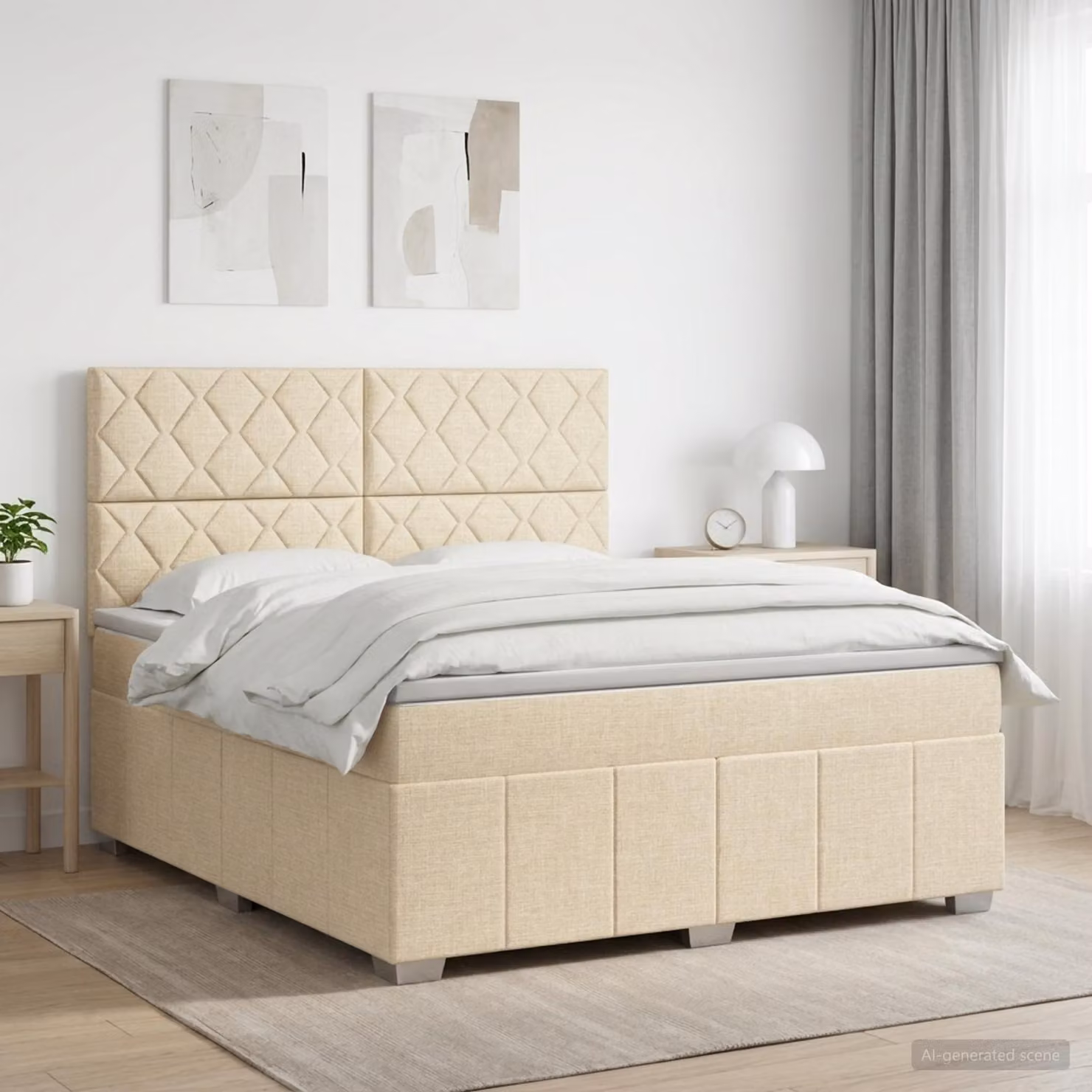 Letto box spring con materasso vidaXL in tessuto beige, L 140 x P 200 cm