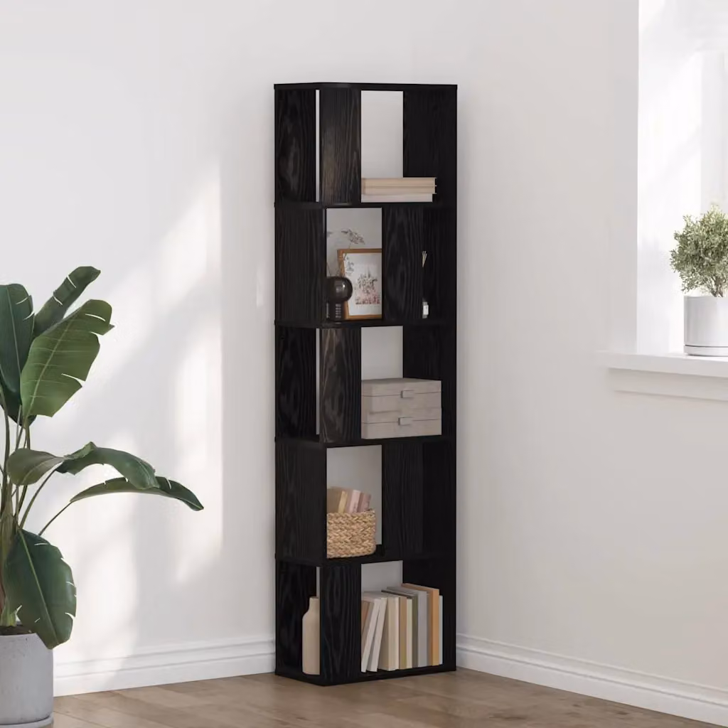 Libreria moderna vidaXL a 5 livelli in legno e MDF, colore nero, L 45 cm x P 23,5 cm x H 162,5 cm