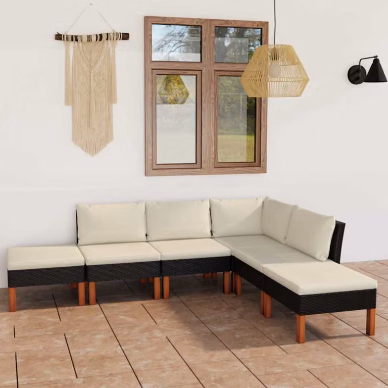 vidaXL Set Divani da Giardino a L con Cuscini, Struttura in Metallo e Polyrattan, Nero e Bianco
