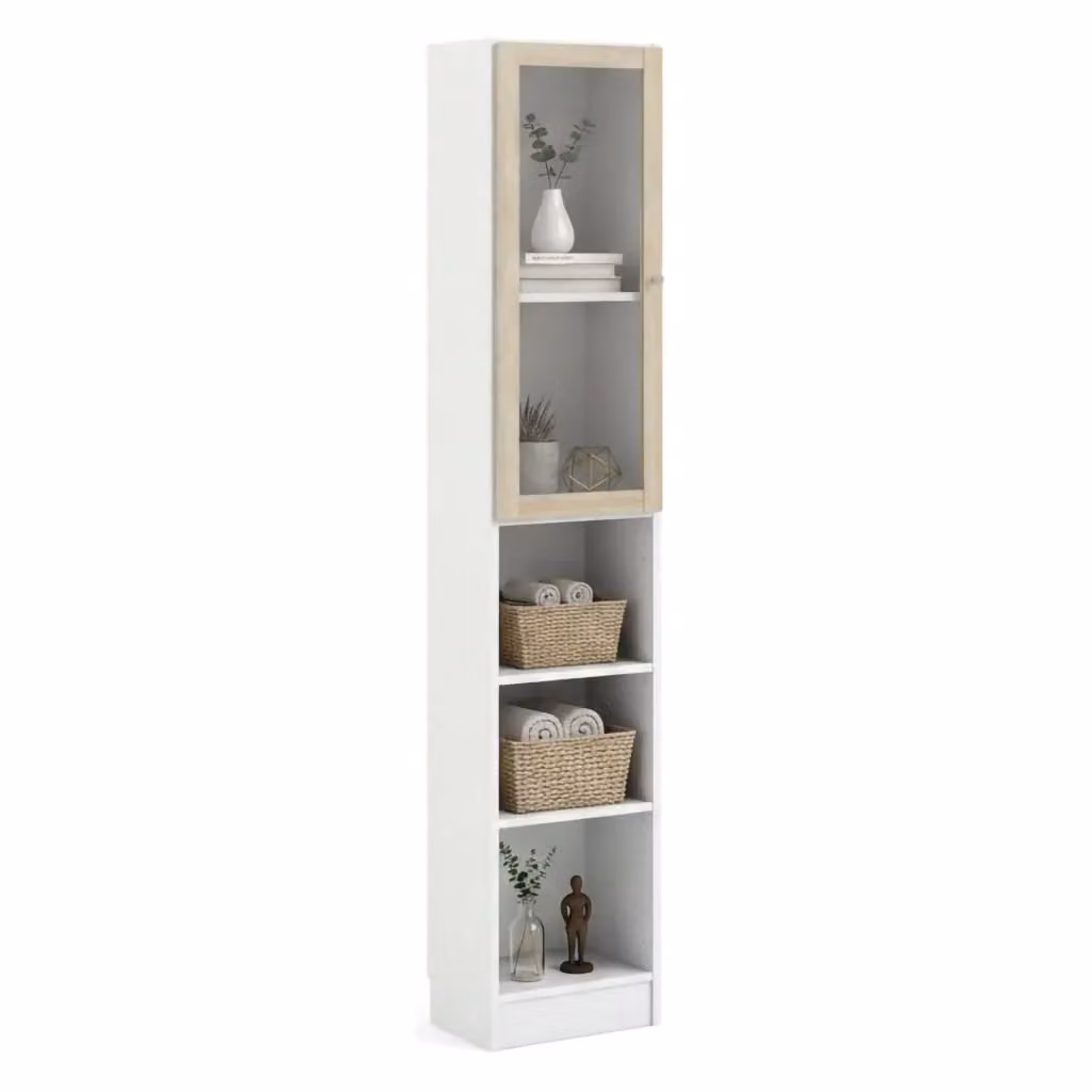 Libreria Greg DMORA, Scaffale Moderno per Soggiorno e Ufficio, Bianco e Rovere, L: 41 cm, P: 28,3 cm, H: 203,2 cm – 2