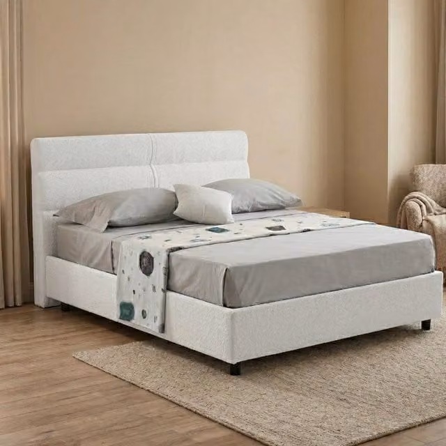 Letto Brivio DMORA, Piazza e Mezza con Contenitore Lift-Up, Rivestimento Sfoderabile in Tessuto, Bianco, L 120 x P 200 cm