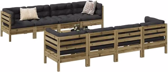 Set di Divani da Giardino a L vidaXL in Legno di Pino Trattato con Cuscini Grigio Antracite, 9 Pezzi