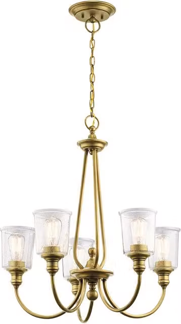 Lampadario Classico Waverly Acciaio Ottone Naturale Vetro 5 Luci E27