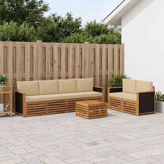 Set di divani da esterno 7 pz Naturale e Beige 3384044