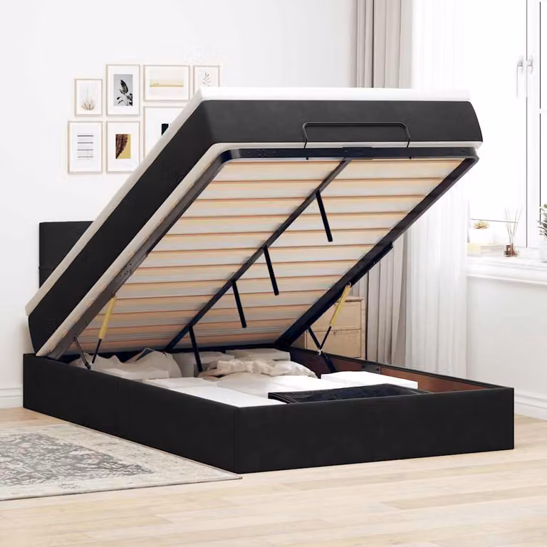 vidaXL Struttura Letto con Contenitore e Materasso in Velluto Nero L: 200 cm, P: 120 cm, H: 88 cm